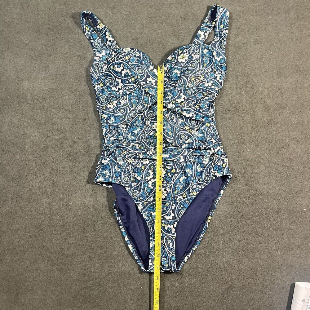 NWT Wave Zone 1 Piece Swimsuit Women's Size Small Blue/White/Yellow Beach Pool - Picture 3 of 10